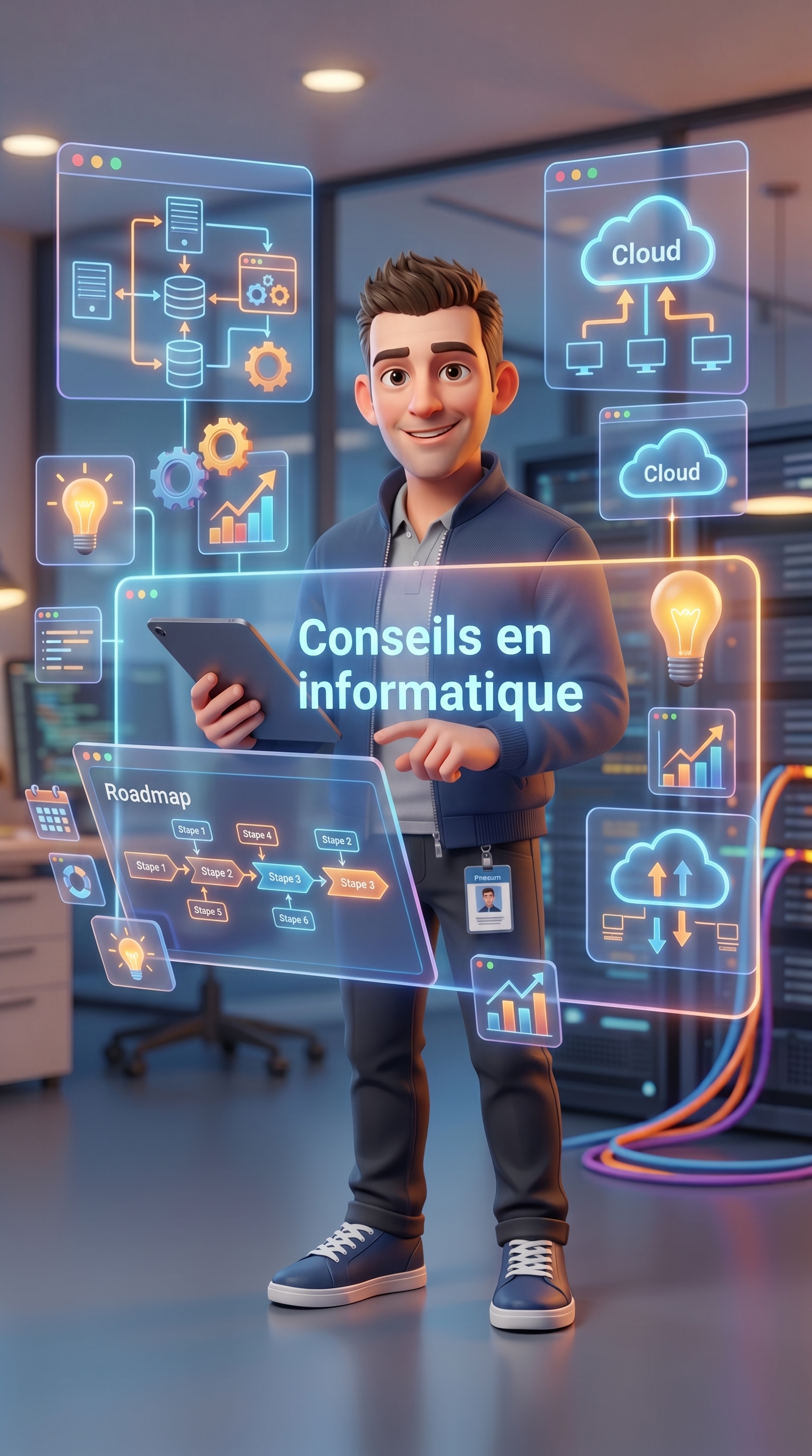Alex présentant une feuille de route et des conseils en informatique et infrastructure
