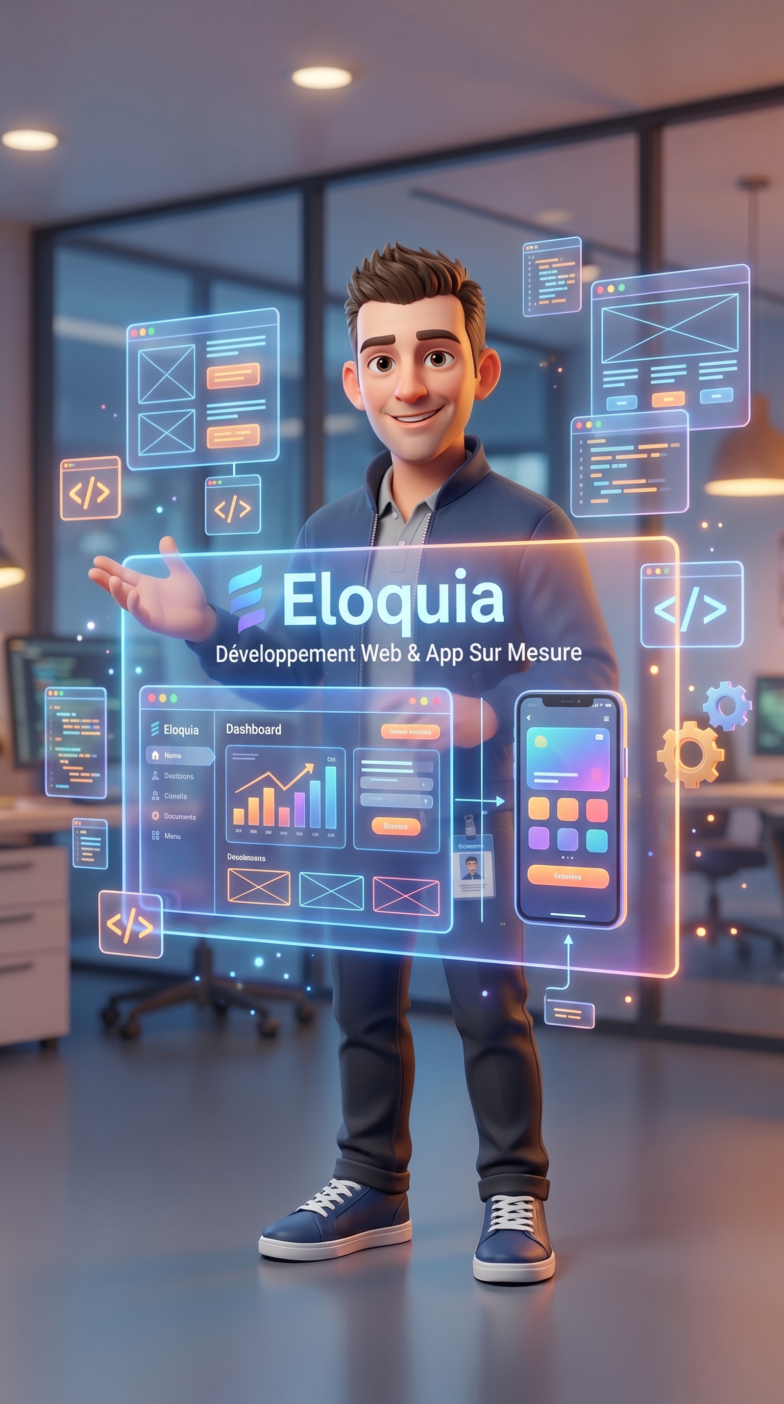 Alex présentant le développement sur mesure de site internet et l'application web Eloqu'IA
